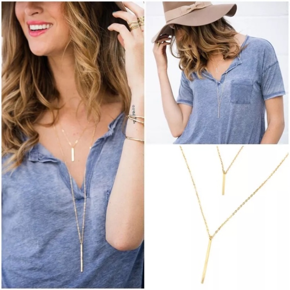 Boho Chic Gold Plated Bar Necklace - Picture 2 of 8